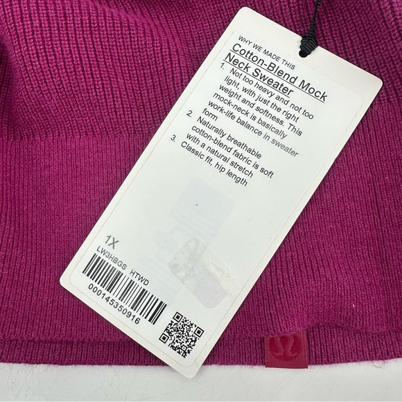 Lululemon Cotton Blend Mock Neck Sweater Heathered Wild Berry 1X NEW - Picture 3 of 5